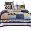 Tache Prairie Garden Sunset Floral Blue Yellow Farmhouse Cotton Patchwork Quilt Bedspread Set King 0 100x100