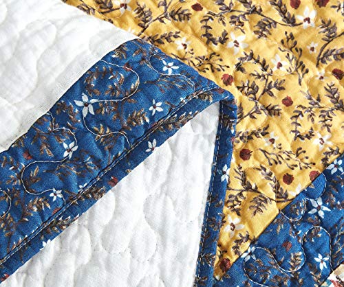Tache Colorful Cotton Floral Blue Brown Yellow Real Patchwork Bedspread Quilt 