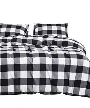 Wake In Cloud Washed Cotton Duvet Cover Set Buffalo Check Gingham Plaid Geometric Checker Printed In White Black And Gray 100 Cotton Bedding With Zipper Closure 3pcs Queen Size 0 300x360