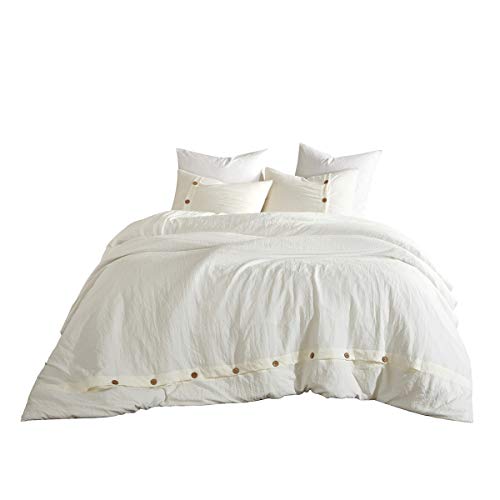 Wiseelife Solid Ivory Duvet Cover Twin With Button Closure Washed