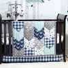 Woodland Trail 4 Piece Forest Animal Theme Patchwork Baby Boy Crib Bedding Set Navy Blue Plaid 0 100x100