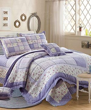 Vctops Queen Size Cotton Floral Quilt Set 3 Piece Countryside Farm