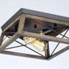 2 Light X 13 Inch Square Metal Antique Bronze Two Light Flush Mount Wood Look Open Frame Barn Farmhouse Style 0 100x100