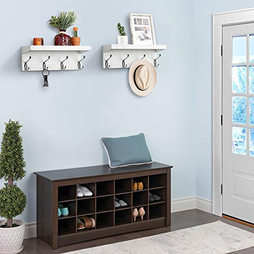 White AHDECOR Wall Mounted Entryway Floating Mail Shelf with Coat Hooks Decorative Wooden Wall Organizer for Keys Letters /& Newspaper