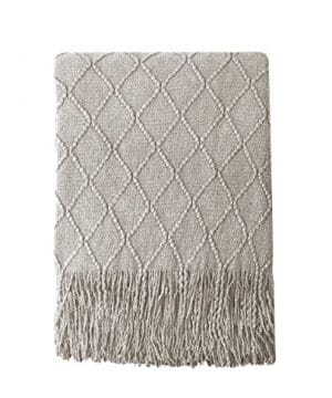 PANDAHOME Textured Throw Blanket Solid Soft for Sofa Couch Decorative Knitted Blanket 50 x 60 Beige
