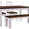 BRASIL Mbel TableChamp Dining Table Set For Four Rio Pine With Bench And Two Chairs Dark Brown Oak Antique White Solid Wood 0 100x100