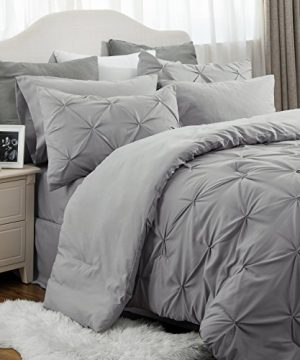Bedsure 6 Pieces Pinch Pleat Down Alternative Comforter Set Twin Size 68X88 Inches Solid Grey Bed In A Bag Comforter 1 Pillow Sham Flat Sheet Fitted Sheet Bed Skirt 1 Pillowcase 0 1 300x360