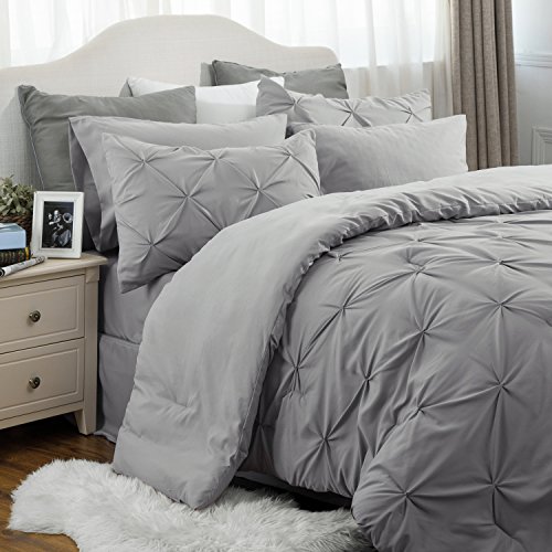 Bedsure 6 Pieces Pinch Pleat Down Alternative Comforter Set Twin Size 68X88 Inches Solid Grey Bed In A Bag Comforter 1 Pillow Sham Flat Sheet Fitted Sheet Bed Skirt 1 Pillowcase 0 1