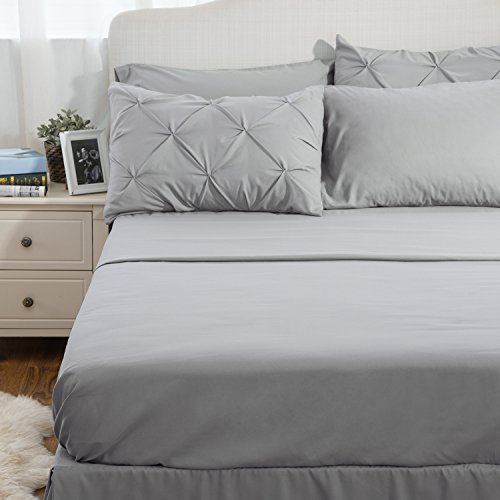 Bedsure 6 Pieces Pinch Pleat Down Alternative Comforter Set Twin Size 68X88 Inches Solid Grey Bed In A Bag Comforter 1 Pillow Sham Flat Sheet Fitted Sheet Bed Skirt 1 Pillowcase 0 3