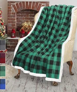 Buffalo Plaid Sherpa Throw TV Blanket 50 X 60 Super Soft Warm Comfy Plush Fleece Bedding Couch Cabin Throw Blanket Green 0 300x360