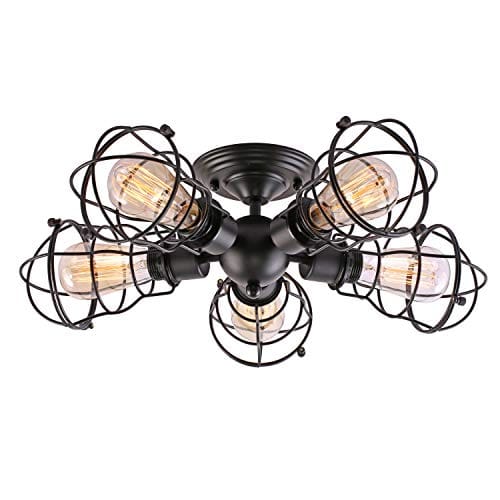 Industrial Style Wire Cage 5-Light Metal Semi Flush Mount Ceiling Lighting Lamps 