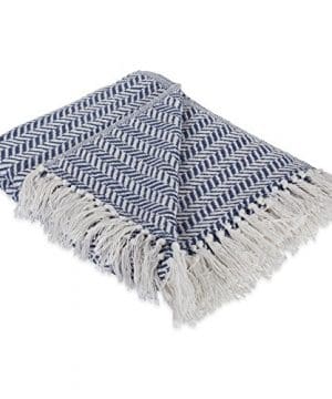 DII Modern Farmhouse Cotton Herringbone Blanket Throw With Fringe For Chair Couch Picnic Camping Beach Everyday Use 50 X 60 Herringbone Chevron French Blue 0 300x360