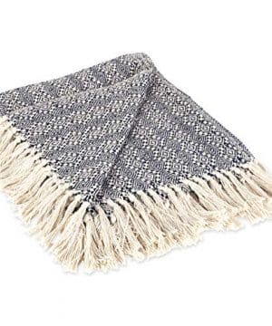 DII Rustic Farmhouse Cotton Diamond Patterned Blanket Throw With Fringe For Chair Couch Picnic Camping Beach Everyday Use 50 X 60 Navy Diamond Stitch 0 300x360
