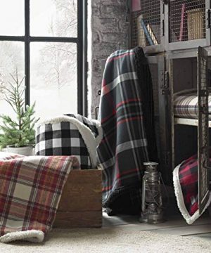 Eddie Bauer Edgewood Plaid Flannel Sherpa Throw Blanket Khaki 50/" x 60/"