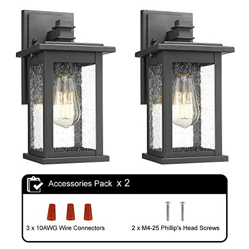 Emliviar Porch Lights 2 Pack Black Outdoor Wall Lanterns Sconces with Clear G...