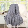 Farmhouse Throws Blanket With Fringe For ChairCouchPicnicCamping BeachThrows For CouchEveryday Use Cotton Throw Blanket With Super Soft And Excellent Handfeel 50 X 60 Navy White 0 100x100