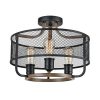 Industrial Black Semi Flush Mount Ceiling Light Metal Mesh Drum Shade With Wood Finish 0 100x100