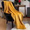 LOMAO Flannel Blanket With Pompom Fringe Lightweight Cozy Bed Blanket Soft Throw Blanket Fit Couch Sofa Suitable For All Season 51x63 Mustard Yellow 0 100x100