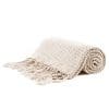Longhui Bedding Fringe Knit Cotton Throw Blanket 50 X 63 Inches Decorative Knitted Cover With 6 Inches Tassels Bonus Laundry Bag 312lb Weight Couch Blankets Cream 0 100x100