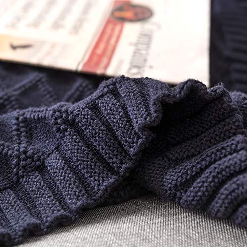 Longhui bedding Navy Blue Cotton Knit Throw Blanket for ...