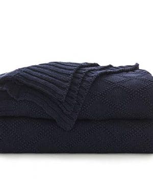 Longhui Bedding Navy Blue Cotton Knit Throw Blanket For Couch Sofa Bed Home Decorative Soft Cozy Sweater Woven Fall Cable Oversize Knitted Blankets 34 Pounds 60 X 80 Inch 0 300x360