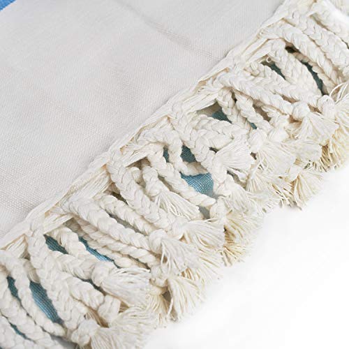 Motini 100 Cotton Striped Throw Blankets Plain Woven Slub Fabric With Decorative Fringe Tassels For Sofa Couch 50 X 60 Blue And White Farmhouse Goals