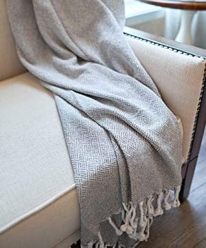 MOTINI Grey Throw Blanket Plaid Pattern Decorative Cozy Knit Blankets Gray And White Weave Throws With Fringe Tassel 50x60 100 Cotton Thermal Blanket For Couch Bed Sofa 0 300x360
