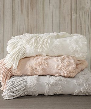 Madison Park Chloe 100 Cotton Tufted Chenille Design With Fringe Tassel Luxury Elegant Chic Throw Blanket For Couch Bed 50X60 Inches Blush 0 300x360
