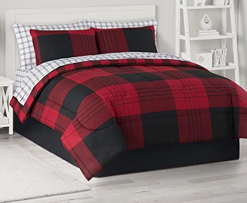 Farmhouse Twin Comforter Set, Red Plaid Bedding King
