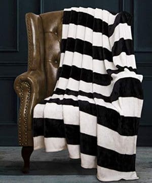 NTBAY Flannel Throw Blankets Super Soft With Black And White Stripe 51x 68 0 300x360