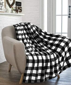 PAVILIA Flannel Fleece Throw Blanket For Sofa Couch Super Soft Velvet Plaid Pattern Checkered Decorative Throw Warm Cozy Lightweight Microfiber 50 X 60 Inches Plaid WhiteBlack 0 300x360