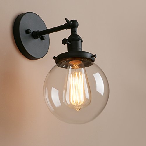 Pathson Industrial Retro Plug in Wall Light Sconce Lamp Fixture Black Wall Wash Light with Clear Glass Lampshade for Loft Bar Kitchen Restaurant