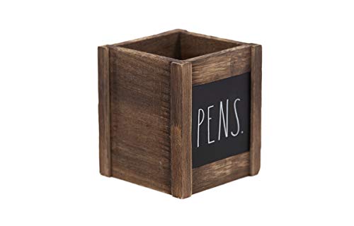 Rae Dunn Pencil Holder Cup Wooden Pen And Office Supplies Desktop Organizer Caddy For Office Accessories Great For Home School Classroom Work Square Design 0 1