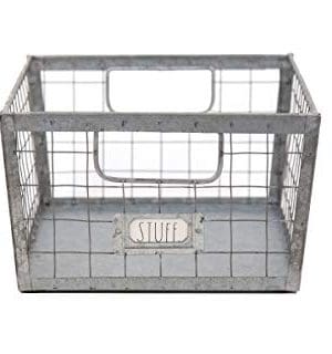 Rae Dunn Wire Storage Basket Galvanized Steel And Solid Wood Organizer Decorative Folder Bin With Two Handles And Label Slot For Office Bedroom Living Room Closet And More 0 300x320