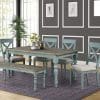 Roundhill Furniture Prato 6 Piece Table Set With Cross Back Chairs And Dining Bench Blue 0 100x100