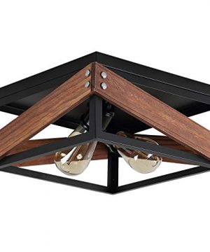 Rustic Industrial Flush Mount Light Fixture Two Light Metal And Wood Square Flush Mount Ceiling Light For Hallway Living Room Bedroom Kitchen Entryway Farmhouse Black 0 5 300x360