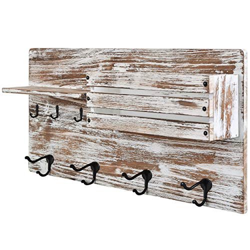 Wall Mounted Coat Rack With Shelf Rustic Whitewash Distressed