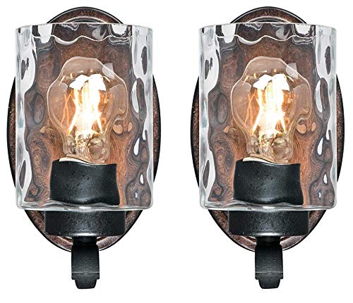 Westinghouse Barnwell One Light Indoor Wall Fixture Textured Iron And Barnwood Finish With Clear Hammered Glass 1 Light 2 Pack 0 0