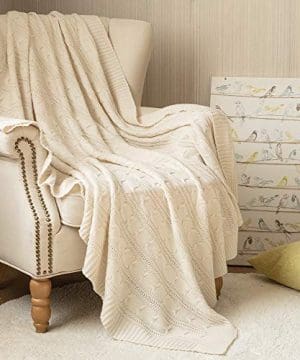 Jinchan Throw Blanket Ivory Lightweight Cable Knit Sweater Style Year Round Gift Indoor Outdoor Travel Accent Throw For Sofa Comforter Couch Bed Recliner Living Room Bedroom Decor 50 X 60 0 300x360