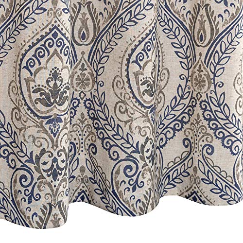jinchan Damask Linen Curtains 84 Inch Length 2 Panels Set Medallion Pattern Decor Drapes for Bedroom Living Room Vintage Printed Window Treatments Light Filtering Grommet Blue - Image 8