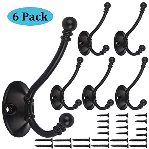 Cup Black Hat Towel Key Heavy Duty Dual Coat Hooks Wall Mounted 10 Pack Dual Prong Retro Double Utility Rustic Hooks with 30 Screws for Coat Bag Scarf Cap