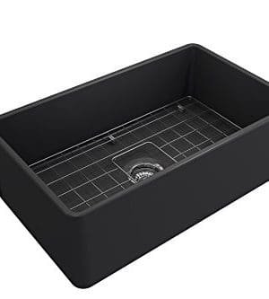 BOCCHI 1138 020 0120 Classico Apron Front Fireclay 30 In Single Bowl Kitchen Sink With Protective Bottom Grid And Strainer In Anthracite Dark Gray 0 1 300x333