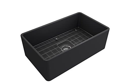 BOCCHI 1138 020 0120 Classico Apron Front Fireclay 30 In Single Bowl Kitchen Sink With Protective Bottom Grid And Strainer In Anthracite Dark Gray 0 1