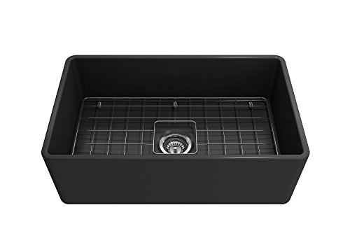 BOCCHI 1138 020 0120 Classico Apron Front Fireclay 30 In Single Bowl Kitchen Sink With Protective Bottom Grid And Strainer In Anthracite Dark Gray 0 2