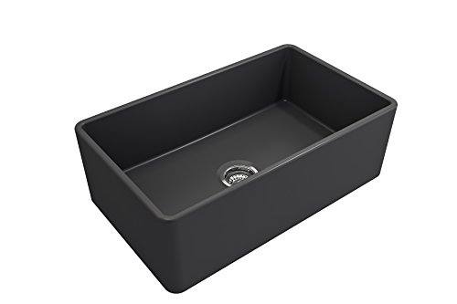 BOCCHI 1138 020 0120 Classico Apron Front Fireclay 30 In Single Bowl Kitchen Sink With Protective Bottom Grid And Strainer In Anthracite Dark Gray 0 3