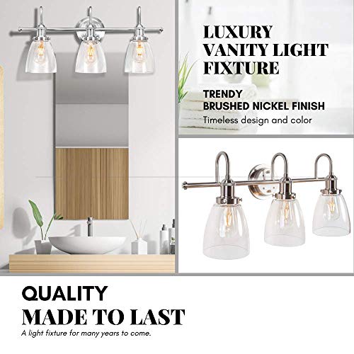 Farmhouse Bathroom Light Fixtures, Brushed Nickel Bathroom Lighting Ideas Over Mirror