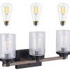 Cloudy Bay 3 Light Distressed Wooden Bathroom Vanity Light3pcs ST19 LED Flimament Bulbs Included For Farmhouse Lighting 0 100x100