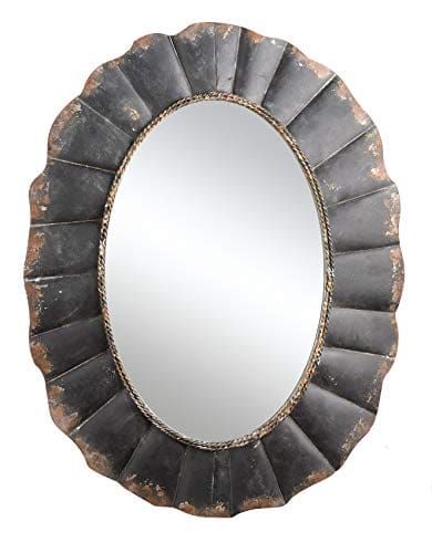 Creative Co Op Oval Mirror With Distressed Black Scalloped Metal Frame Farmhouse Goals