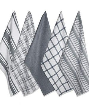 DII Kitchen Dish Towels Gray 18x28 Ultra Absorbent Fast Drying Professional Grade Cotton Tea Towels For Everyday Cooking And Baking Assorted Patterns Set Of 5 0 300x360