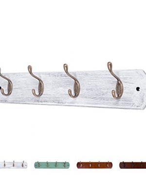 DOKEHOM 4 Antique Brass Hooks Available 4 And 6 Hooks On Natural Pine Wooden Board Coat Rack Hanger Mail Box Packing Retro White 0 300x360